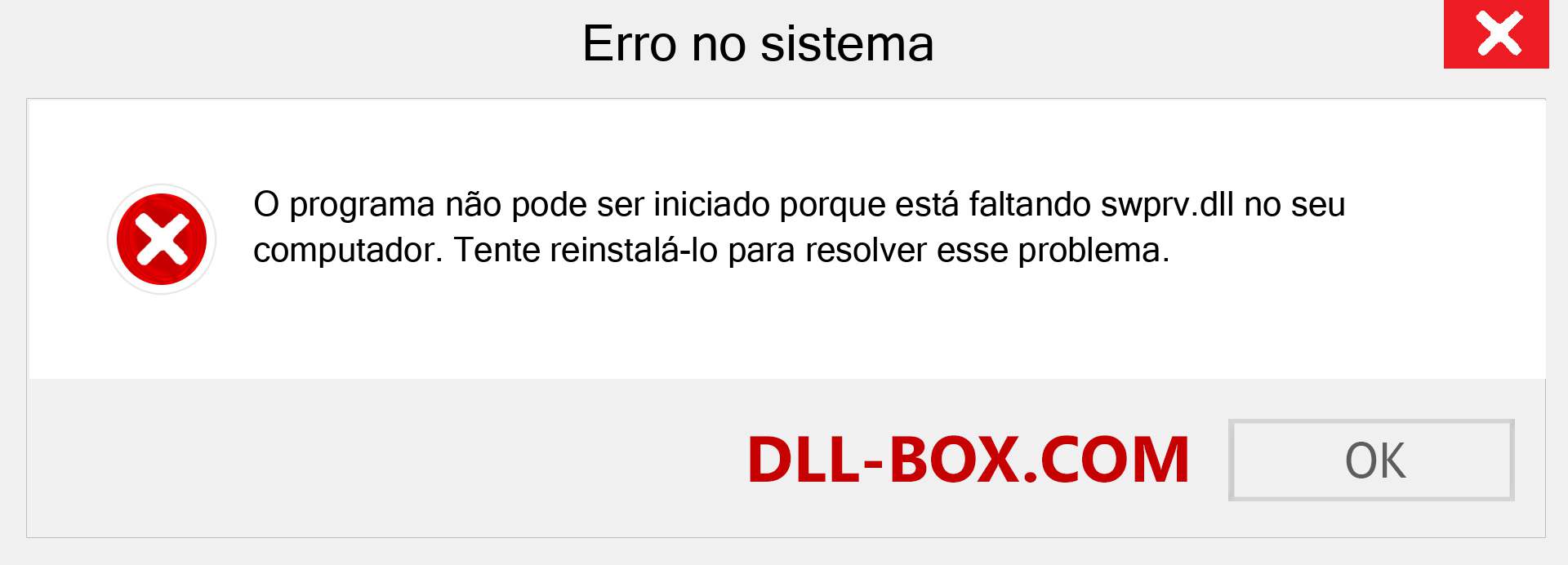 Arquivo swprv.dll ausente ?. Download para Windows 7, 8, 10 - Correção de erro ausente swprv dll no Windows, fotos, imagens