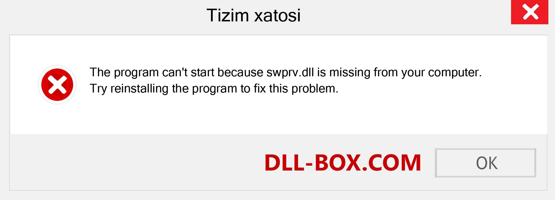 swprv.dll fayli yo'qolganmi?. Windows 7, 8, 10 uchun yuklab olish - Windowsda swprv dll etishmayotgan xatoni tuzating, rasmlar, rasmlar